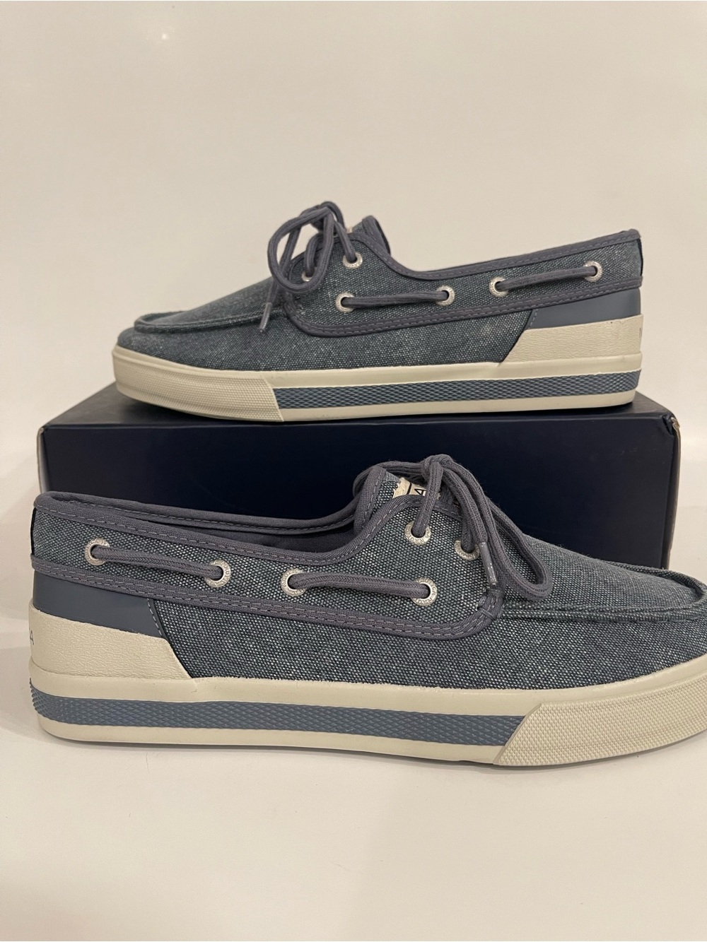 Nautica Men's Denim-Style Canvas Boat Shoes in Gray-Blue